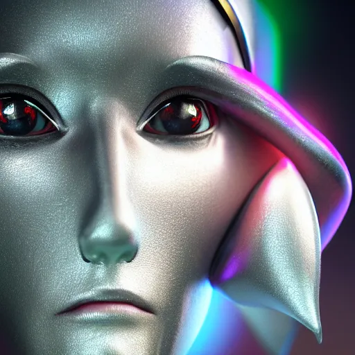 Image similar to Shiny cute elf woman robot with pointy ears portrait, octane render, high detail, photorealistic, unreal engine, ray traced