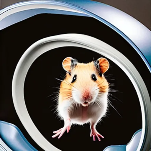 Image similar to uhd robotic hamster running in a hamster wheel. photo by annie leibowitz