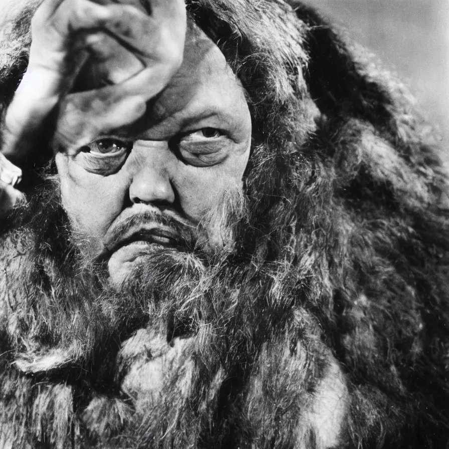 Prompt: An Annie Leibovitz portrait of Orson Welles in a Where the Wild Things Are costume