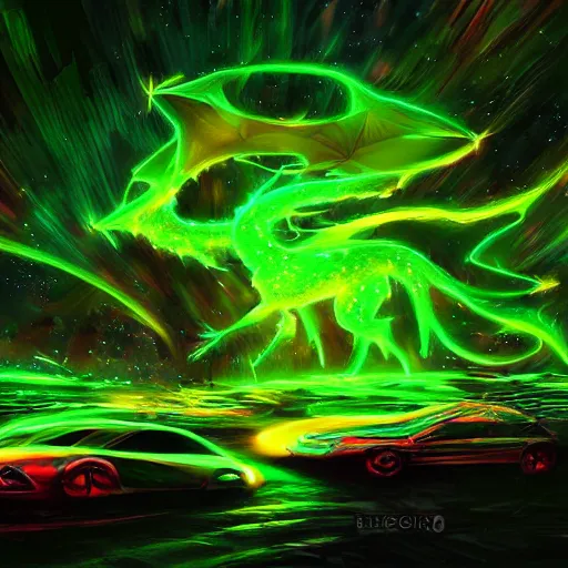 Image similar to visible environment soon, the 8 k, neon green, luxury, dramatic lighting, old man fell cosmic dragon korgi, photorealistic digital painting