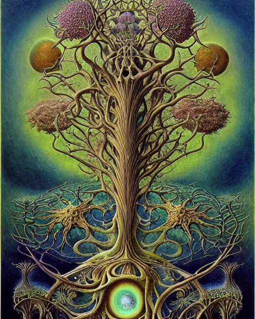 Image similar to tree of life by roger dean and andrew ferez, art forms of nature by ernst haeckel, divine chaos engine, symbolist, visionary, art nouveau, botanical fractal structures, organic, detailed, realistic, surreality