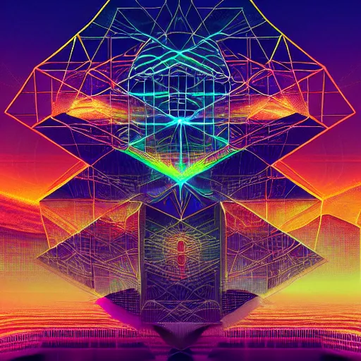 Image similar to matte painting of the sacred geometry of cyberpunk, brilliant colors, extremely detailed, very very detailed, in the style of alena aenami by Alex grey, HD, 4k, 8k