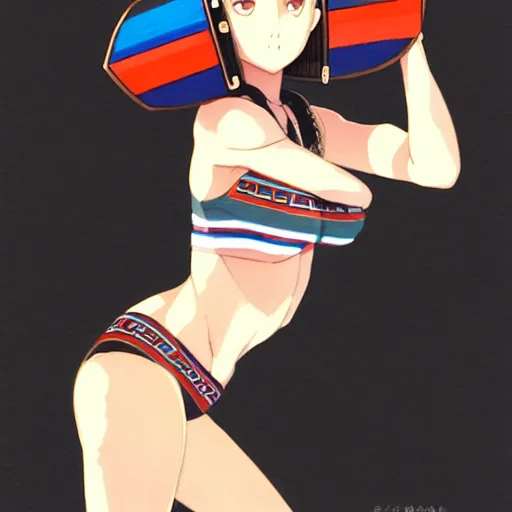 Image similar to beautiful boyish natalie portman alluring gravure model, wearing aztec wooden mask helmet cap and leotard, elegant bulky aztec football gear subtle mayan patterns, elegant aztec bathing suit, gapmoe yandere grimdark, trending on pixiv fanbox, painted by greg rutkowski makoto shinkai takashi takeuchi studio ghibli, akihiko yoshida