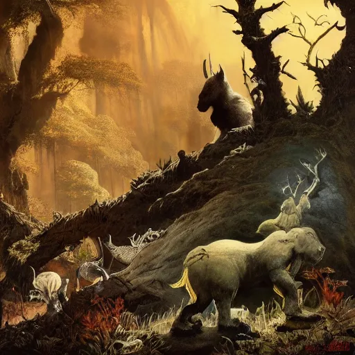 Prompt: eternal friendship and rest of the animals of the forest by Frank Frazetta, dynamic lighting, cinematic, establishing shot, extremely high detail, shining, intricate line drawings, 8k resolution