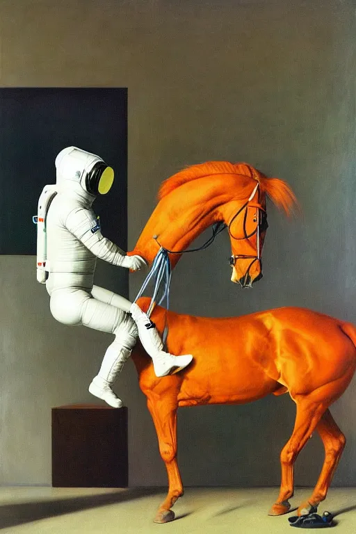 Image similar to an astronaut lifts a horse with his mind and makes it levitate, hauntingly surreal, highly detailed painting by francis bacon, edward hopper, adrian ghenie, gerhard richter, and james jean soft light 4 k,