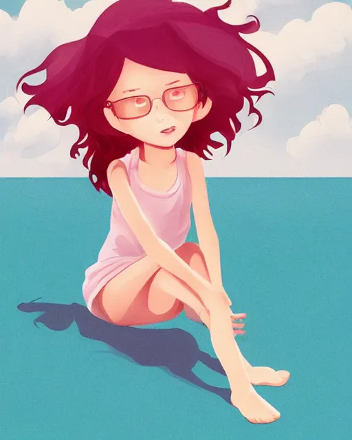 Image similar to a little girl sit beach. clean cel shaded vector art. illustration art by lois van baarle and helen huang and artgerm