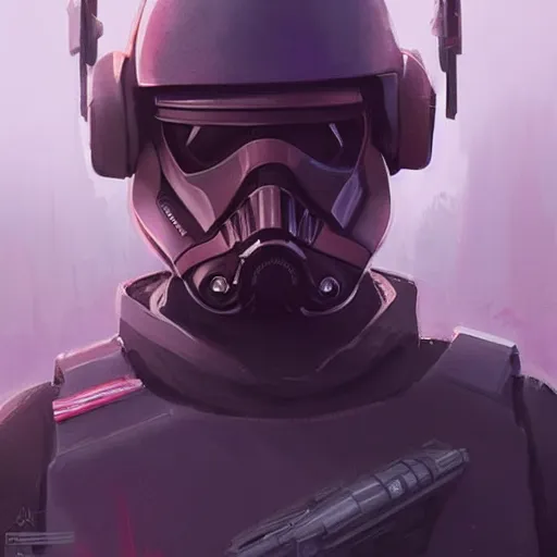 Image similar to star wars concept art by greg rutkowski, a soldier of the galactic dominion, wearing a purple tactical gear, highly detailed portrait, digital painting, artstation, concept art, smooth, sharp foccus ilustration, artstation hq