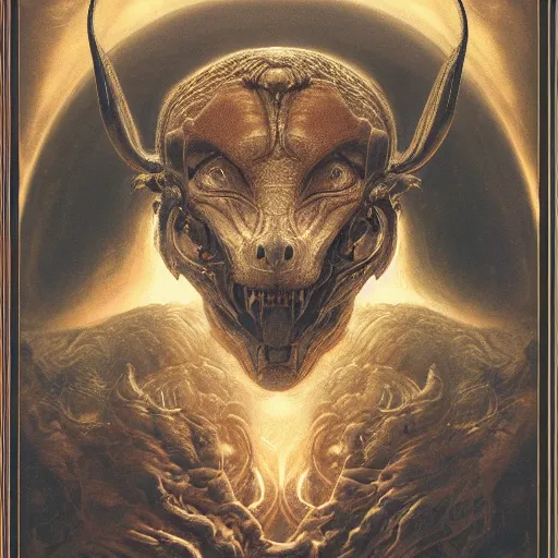 Prompt: a masterpiece! photographic portrait of an alien beast!! with seven heads!! and ten horns!! by gustave dore and sam spratt and allen williams, trending on artstation, cgsociety, 8 k hd, earthtone colors,