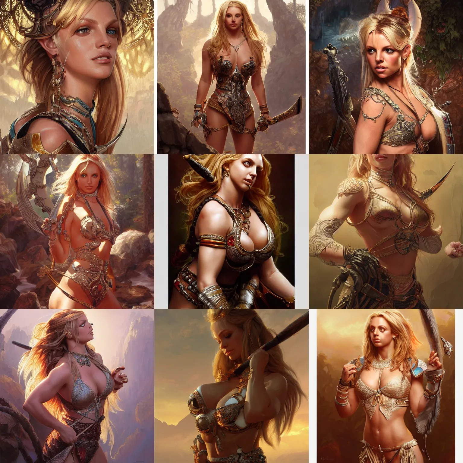Prompt: ultra realistic illustration of ( britney amber ), barbarian celebrate his birthday, intricate, elegant, highly detailed, digital painting, artstation, concept art, smooth, sharp focus, illustration, art by artgerm and greg rutkowski and alphonse mucha