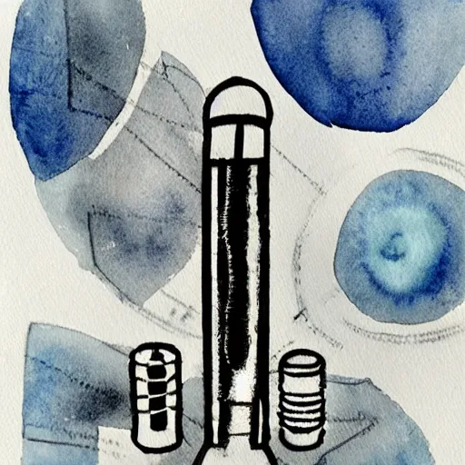 Image similar to doctor performing surgery on a rocket, monochrome watercolor art, abstract