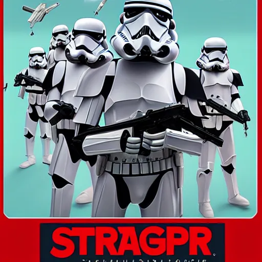 Prompt: stormtroopers are on the stranger things poster, low poly, anime style