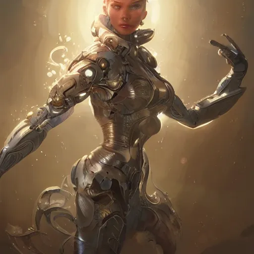 Prompt: cyborg princess of the light, fantasy, intricate, elegant, highly detailed, digital painting, artstation, concept art, smooth, sharp focus, illustration, by artgerm and greg rutkowski