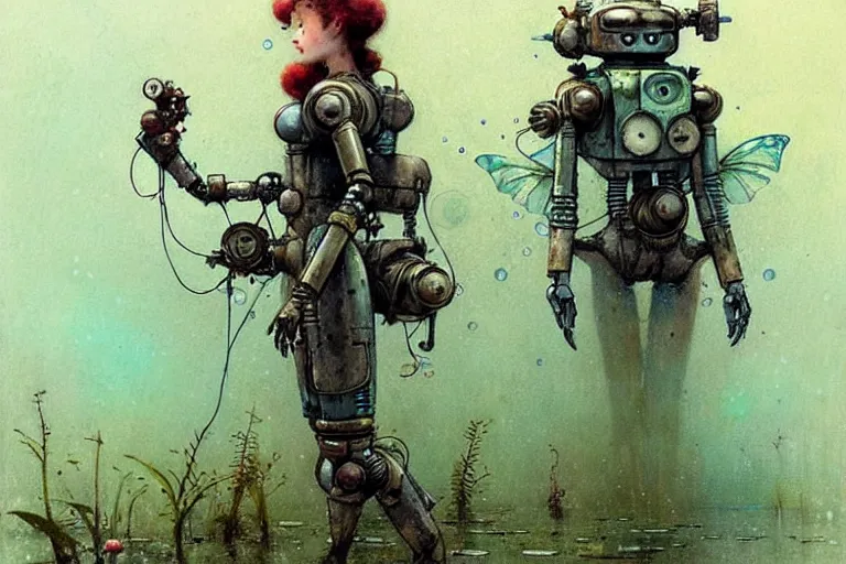 Prompt: adventurer ( ( ( ( ( 1 9 5 0 s retro future robot cyborg bolthole. muted colors. swamp, fairies, water lilies ) ) ) ) ) by jean baptiste monge!!!!!!!!!!!!!!!!!!!!!!!!! chrome red