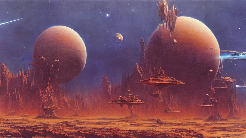 Image similar to alien planet, an empire in upheaval by arthur haas and bruce pennington, cinematic matte painting