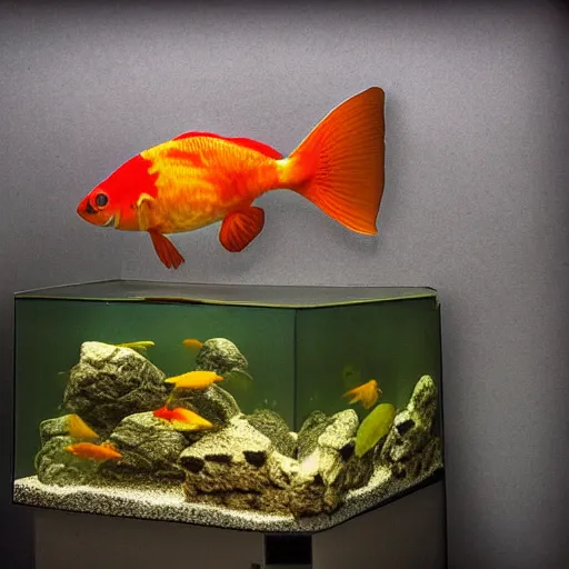 Image similar to brutalist goldfish aquarium, photography