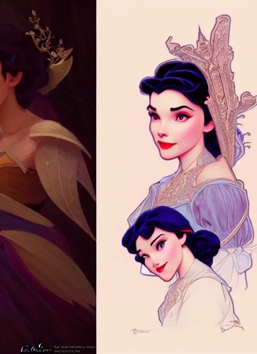 Image similar to portrait of disney snow white, intricate, elegant, highly detailed, my rendition, digital painting, loose pencil sketch, sketchy, artstation, concept art, smooth, sharp focus, illustration, art by artgerm and greg rutkowski and alphonse mucha and uang guangjian and gil elvgren and sachin teng, symmetry!!