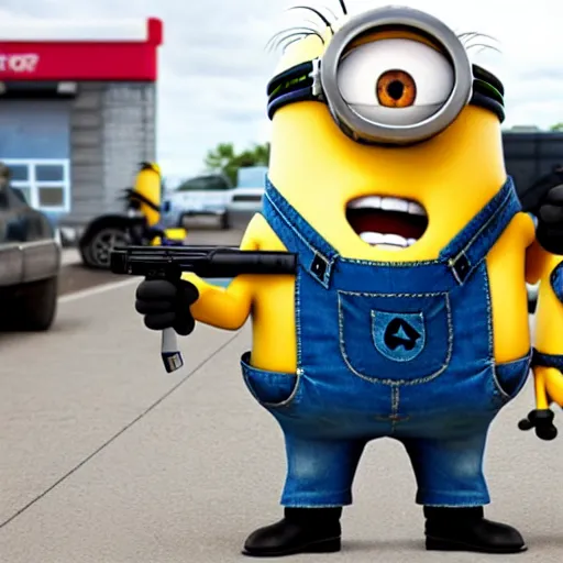 Image similar to minions sighted in local gas station, begin shooting people with guns