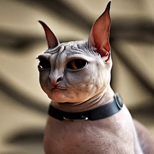 Image similar to bingus, sphinx cat, staring at you from sky