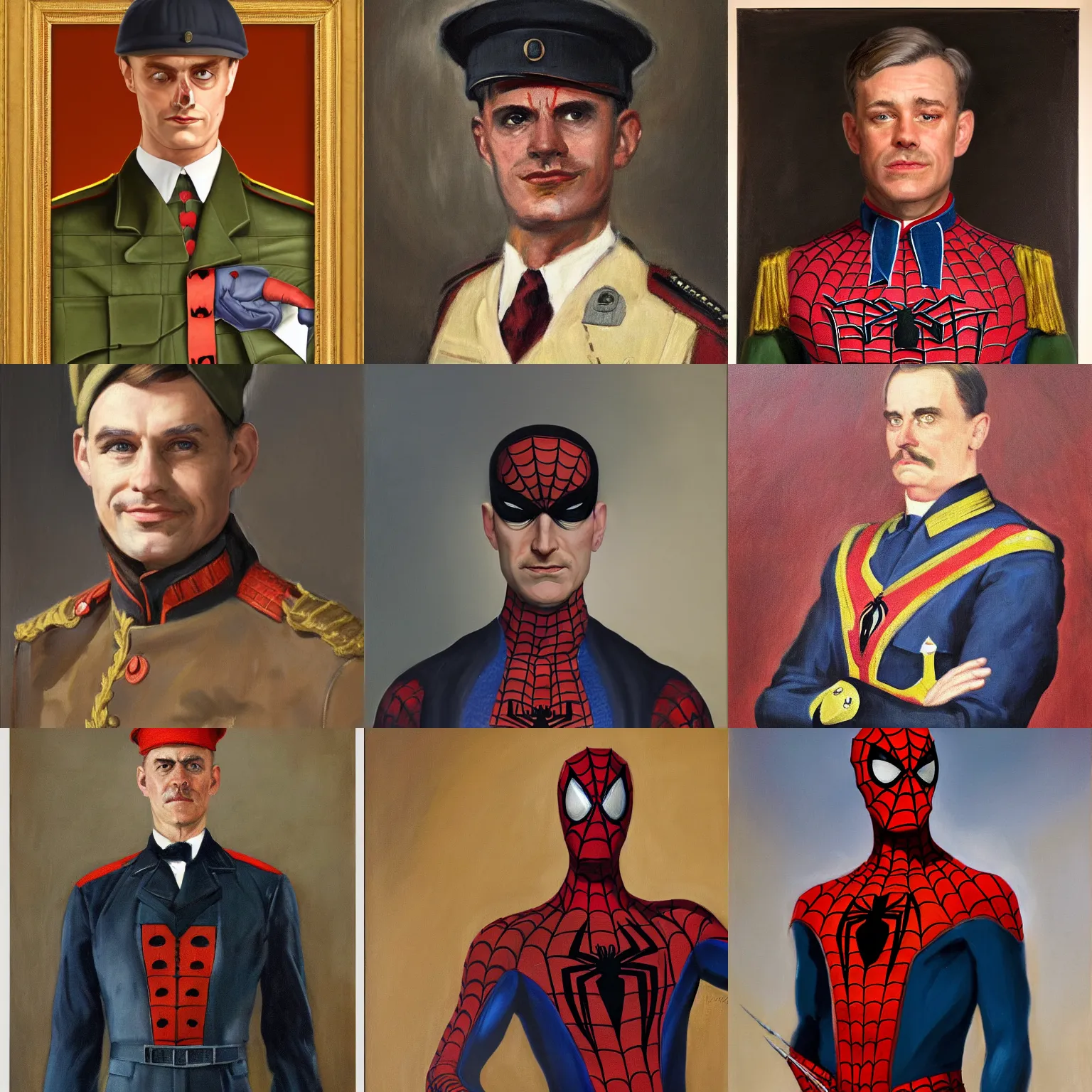 Prompt: portrait of spiderman as the german chancellor, 1 9 3 5, military uniform, oil on canvas by william sidney mount, trending on artstation