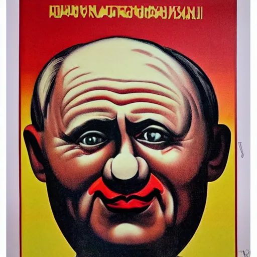 Image similar to communist clown portrait, soviet propaganda style, poster, putin