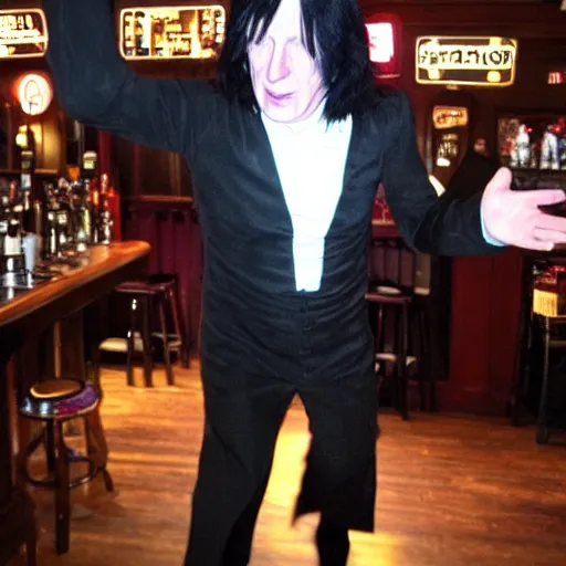 Prompt: Severus Snape dances in a bar, neon, realistic, full body, very detailed, super realistic