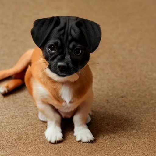 Image similar to microscopic dog sitting on a large peanut