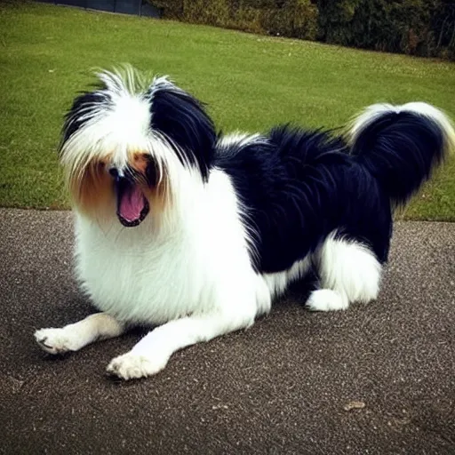 Prompt: photo of fluffy dog with emo haircut