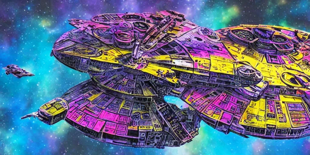 Prompt: colorful millenium falcon