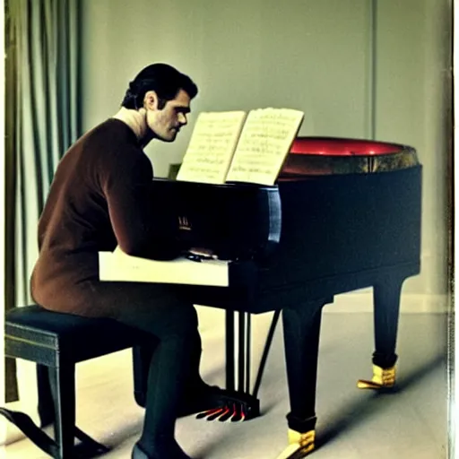 Prompt: henry cavill playing piano, autochrome