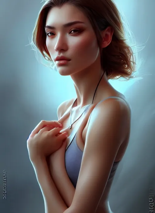 Image similar to photo of a gorgeous young woman in the style of stefan kostic, realistic, sharp focus, 8k high definition, insanely detailed, intricate, elegant, art by stanley lau and artgerm