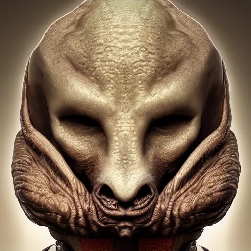 Image similar to portrait of an alien, hairy, scary, renaissance style, star wars character, volumetric lights, symmetry, headpiece, trending on artstation, sharp focus, leica, studio photo, intricate details, highly detailed