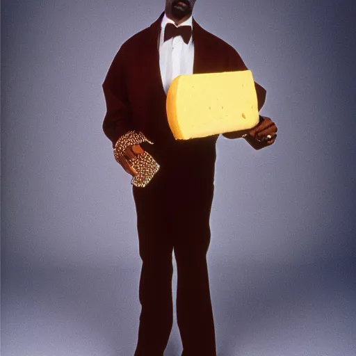 Prompt: Snoop Dogg holding a piece of cheese for a 1990s sitcom tv show, Studio Photograph, portrait, C 12.0