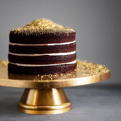 Prompt: a photo of the most delicious chocolate cake mankind has ever seen, gold sprinkles, studio lighting, 8 0 mm lens, ultra detailed, hyper realistic, realistic materials