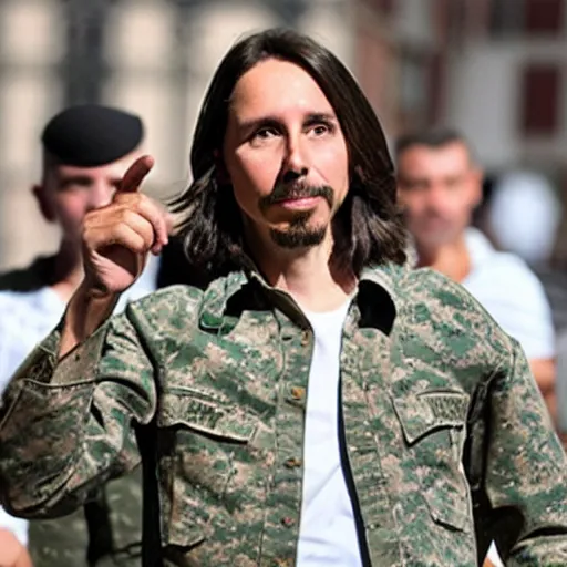 Image similar to pablo iglesias doing the military service