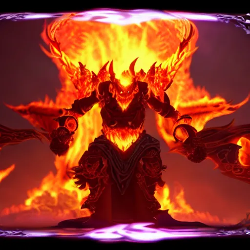 Image similar to ragnaros the firelord possesed by fel magic 4k still shot from cinematic