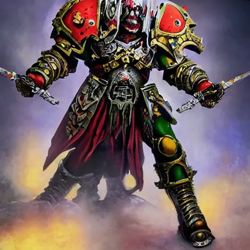 Prompt: Jim Carrey as chaos marine, face visible. epic game portrait. Highly detailed. Warhammer 40k art by Michelangelo