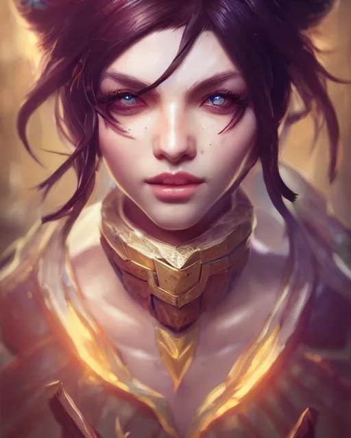 Image similar to league of legends portrait, au naturel, hyper detailed, digital art, trending in artstation, cinematic lighting, studio quality, smooth render, unreal engine 5 rendered, octane rendered, art style by klimt and nixeu and ian sprigger and wlop and krenz cushart.