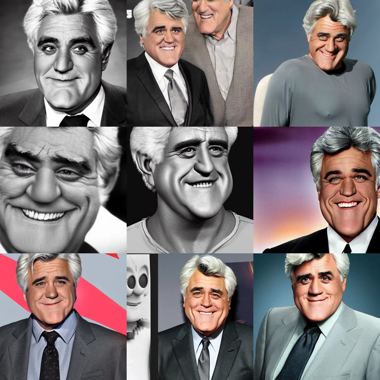 Prompt: a combination of jay leno and a grey alien