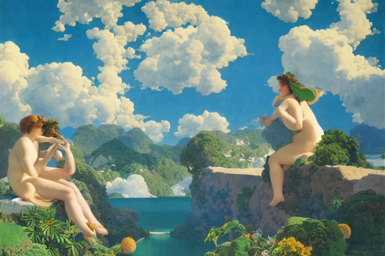 Image similar to painting of the paradise, clouds, chill, romantic, by ludwig deutsch and maxfield parrish, patterned tilework, extremely detailed, cinematic lighting, smooth sharp focus