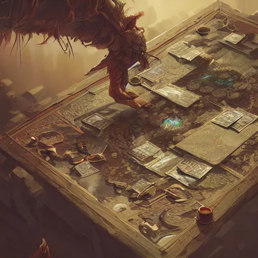 Image similar to tabletop game board, highly detailed, illustration, fantasy art, in the style of greg rutkowski, epic, fantasy, intricate, hyper detailed, artstation, concept art, smooth, sharp focus, ray tracing