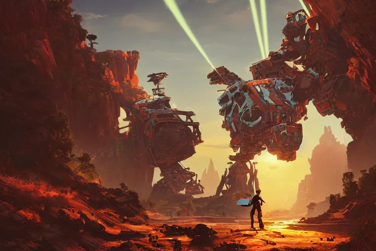 Image similar to rockbreaker machine mecanical creature robot of horizon forbidden west horizon zero dawn radiating a glowing aura global illumination ray tracing hdr fanart arstation by ian pesty and alena aenami artworks in 4 k