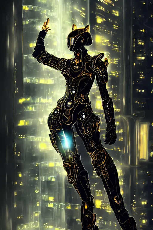 Prompt: portrait of evilly and luxury futuristic knights of Zodiac girl, black and golden armor, in futuristic heavily raindrop tokyo rooftop cyberpunk night, ssci-fi, fantasy, intricate, very very beautiful, elegant, neon light, highly detailed, digital painting, artstation, concept art, human anatomy, soft light, smooth, illustration, art by tian zi and artgerm and greg rutkowski and alphonse mucha and loish and WLOP, face by tian zi
