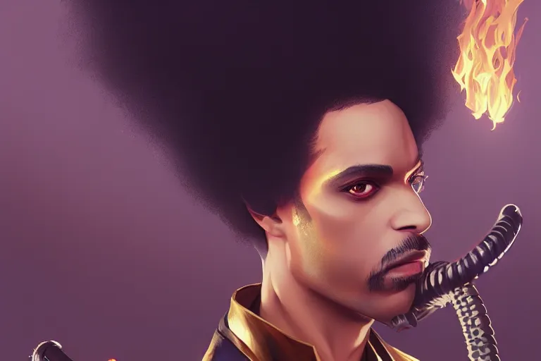 Prompt: portrait of the artist formally known as prince with a waterhose, casino on fire los vegas, charlie bowater, artgerm, ilya kuvshinov, krenz cushart, ruan jia, realism, ultra detailed, 8 k resolution