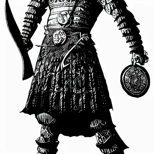 Image similar to a viking warrior illustration, 4k detailed, black ink on white paper, dark fantasy, white space in middle