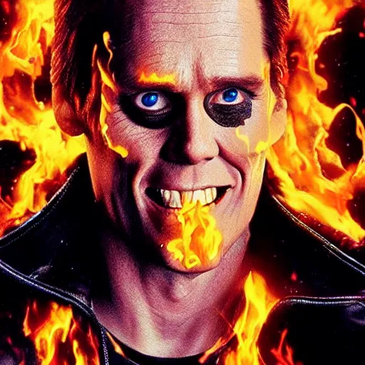 Prompt: Jim Carrey as the ghost rider 4K quality super realistic