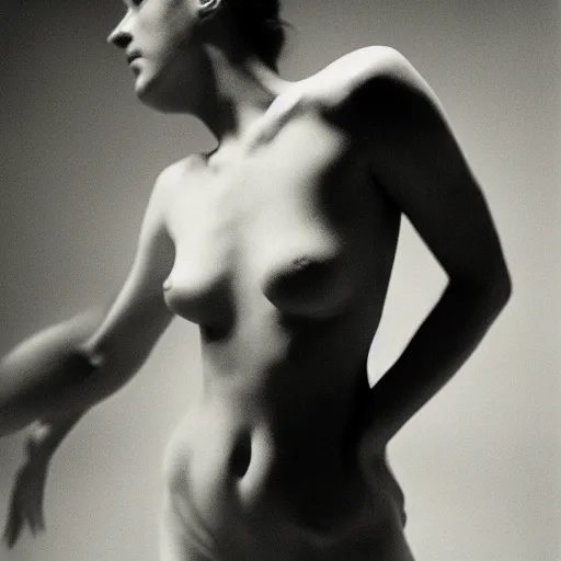 Prompt: a photogram of a female body. depth, soft, blurry. by emmanuel radnitzky