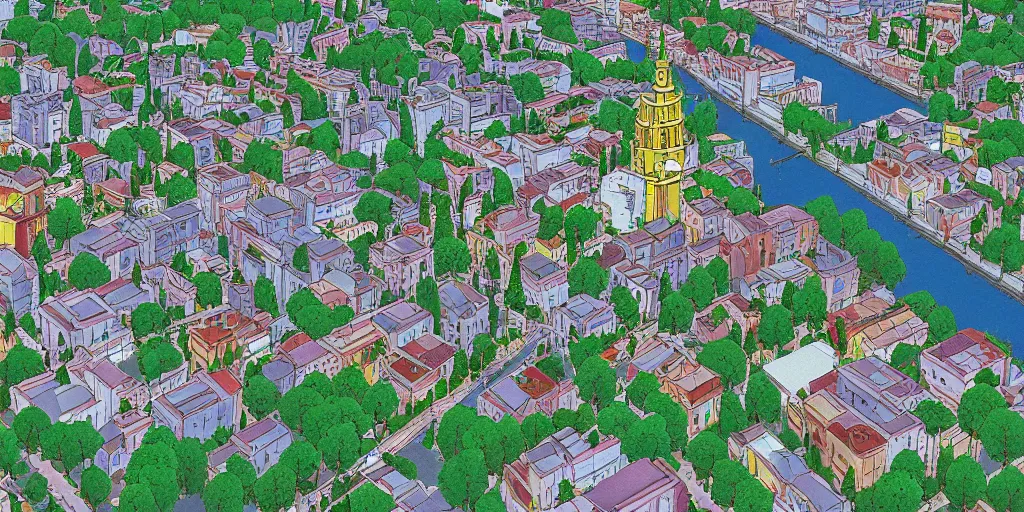 Image similar to Madrid in studio Ghibli Style, 4k, very detailed,
