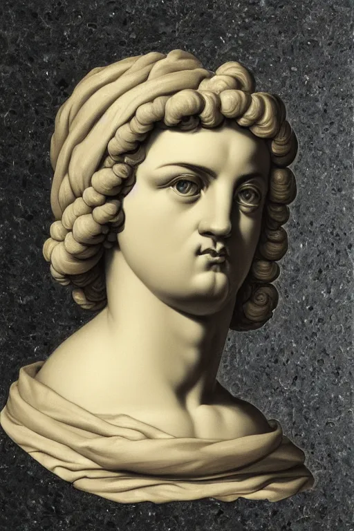 Prompt: Adam, face, closeup, ultra detailed, black granite, Guido Reni style