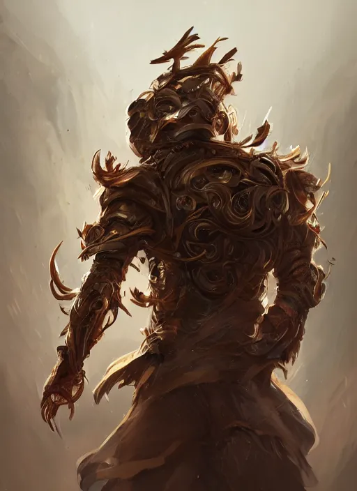 Image similar to a highly detailed illustration of thick wavy brown haired young white guy wearing brown coat and wearing face mask with many mechanical arms on his back, dramatic hands in pocket standing pose, intricate, elegant, highly detailed, centered, digital painting, artstation, concept art, smooth, sharp focus, league of legends concept art, WLOP