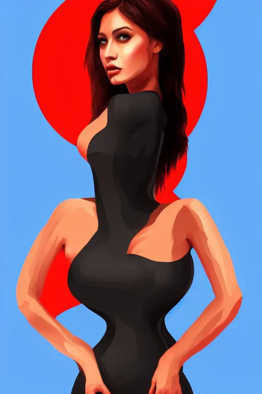 Image similar to full length portrait of very very very very very beautifully female with amazing body figure wearing tight dress, digital painting, trending on art station and devian art, pop art, low polygons illustration